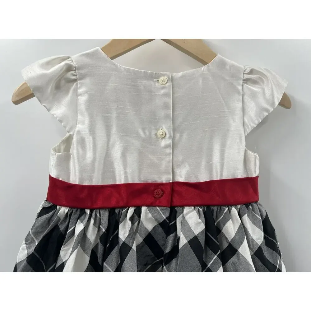 Gymboree Toddler Girl’s Cap Sleeve Empire Waist Black & Ivory Plaid Dress 4T